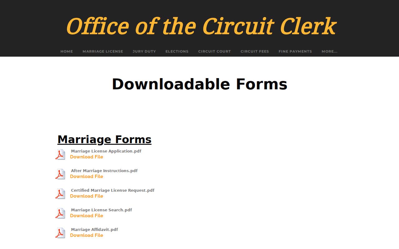 Stone County Circuit Clerk forms index for records and court requests