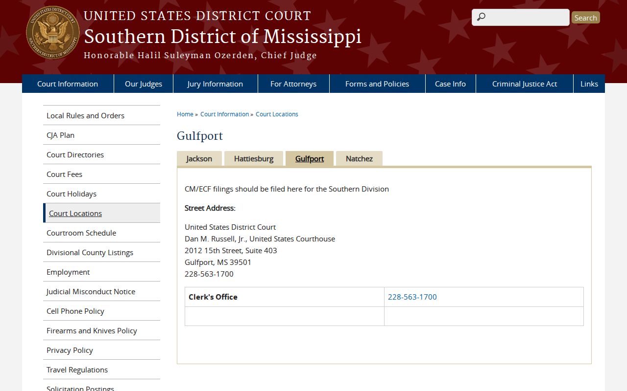Gulfport federal courthouse contact information