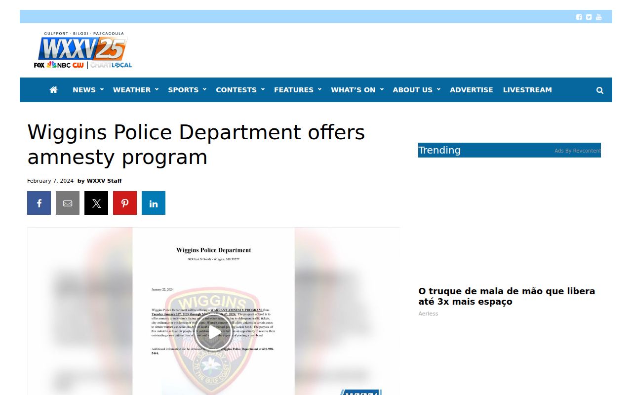 Historic Wiggins warrant amnesty announcement and date