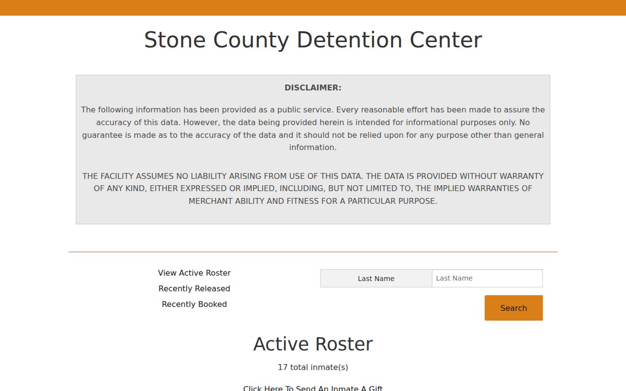 Stone County active roster interface controls and disclaimer